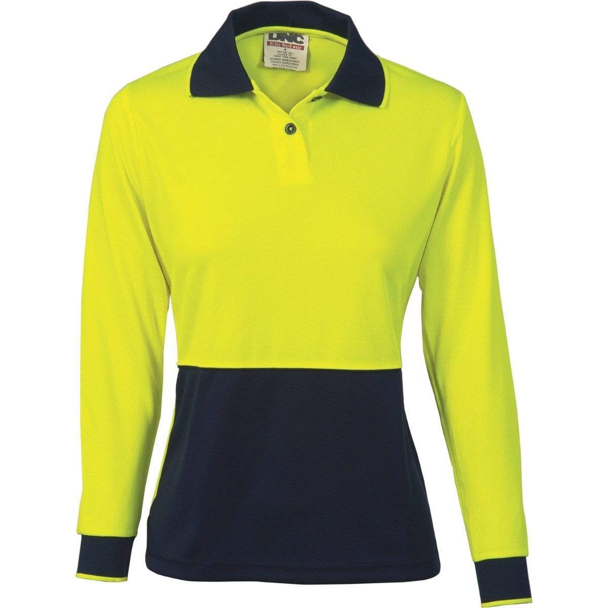 Dnc Workwear Ladies Hi-vis Two-tone Long Sleeve Polo Shirt - 3898 Work Wear DNC Workwear Yellow/Navy 8 